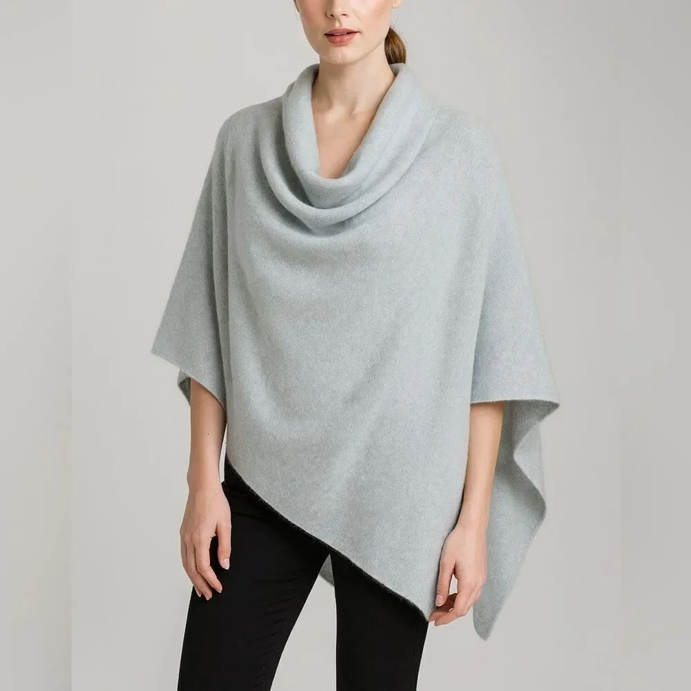 Minnie Rose 100% Cashmere Cowl Neck Poncho Capelet One Size Grayish Blue
